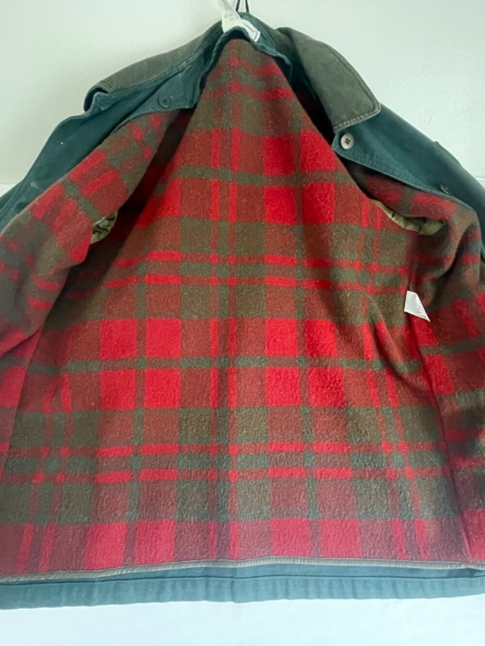 Vintage L.L. Bean Wool Plaid Lined Barn Coat Large Green - Picture 6 of 14